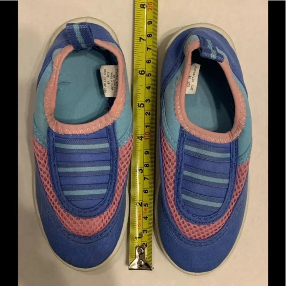 Vintage NWOT Water Shoes Toddler Girls 11 Blue Pink Pool Rubber Non-Slip Bottoms
